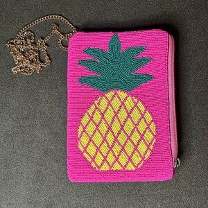 Jane Marie Beaded Pineapple Crossbody Bag Pink Tropical Purse